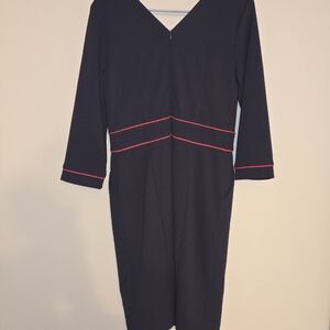 Nora Gardner Navy Blue Dress Red trim